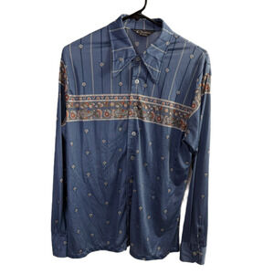 Vtg Mens 60s 70s Chemise Et Cie Shirt Polyester Disco Floral Stripe Dagger